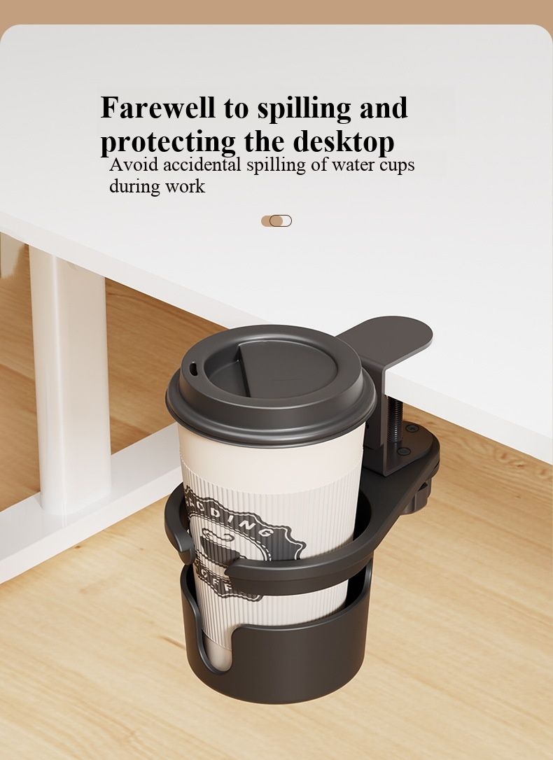 Desktop plastic rotating water cup holder with a sense of luxury, featuring a perforated cup support bracket for coffee and beverage storage, and a shelf for placement