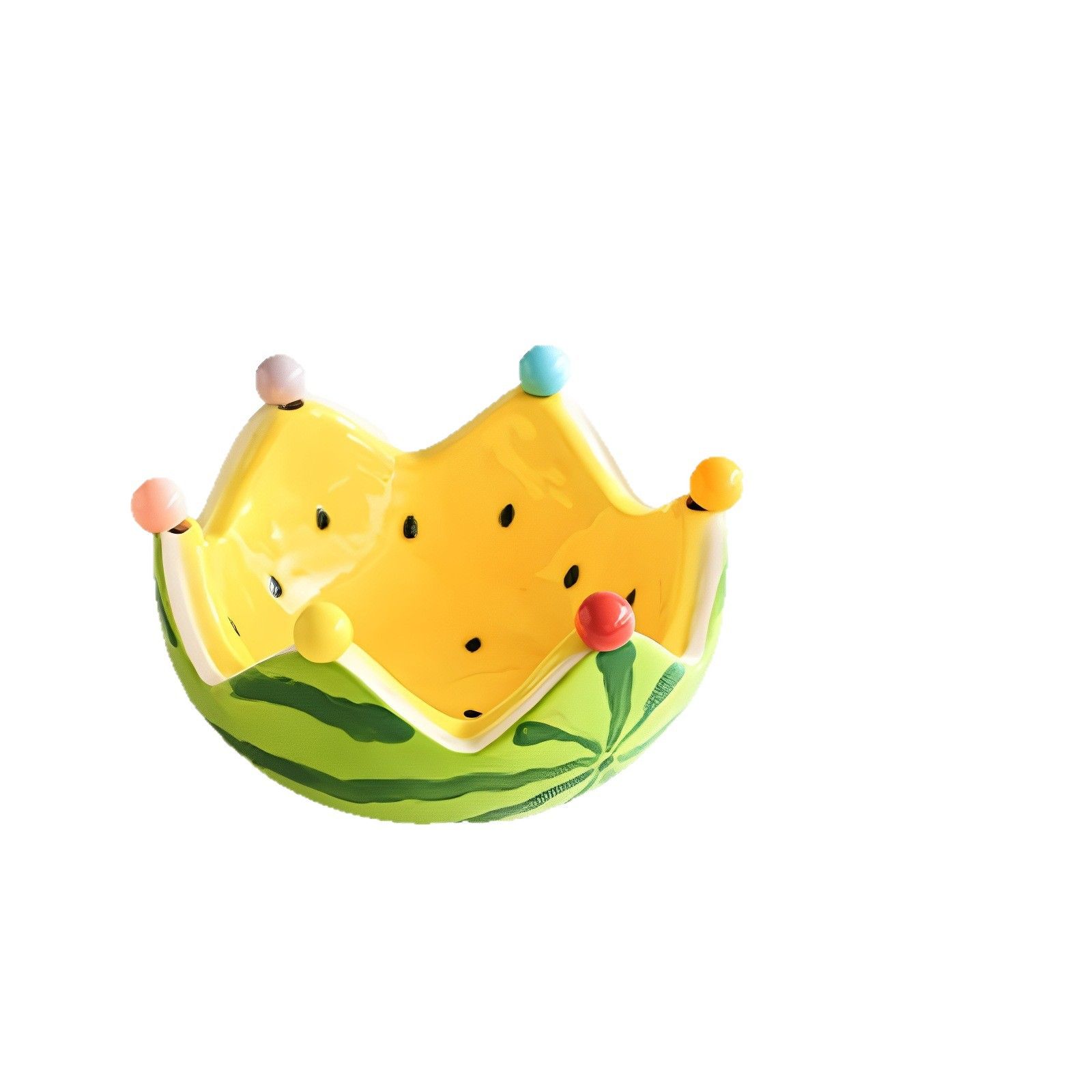 Watermelon fruit plate, creative ceramic fruit fork set, large capacity living room coffee table fruit bowl and plate, cute small decorations