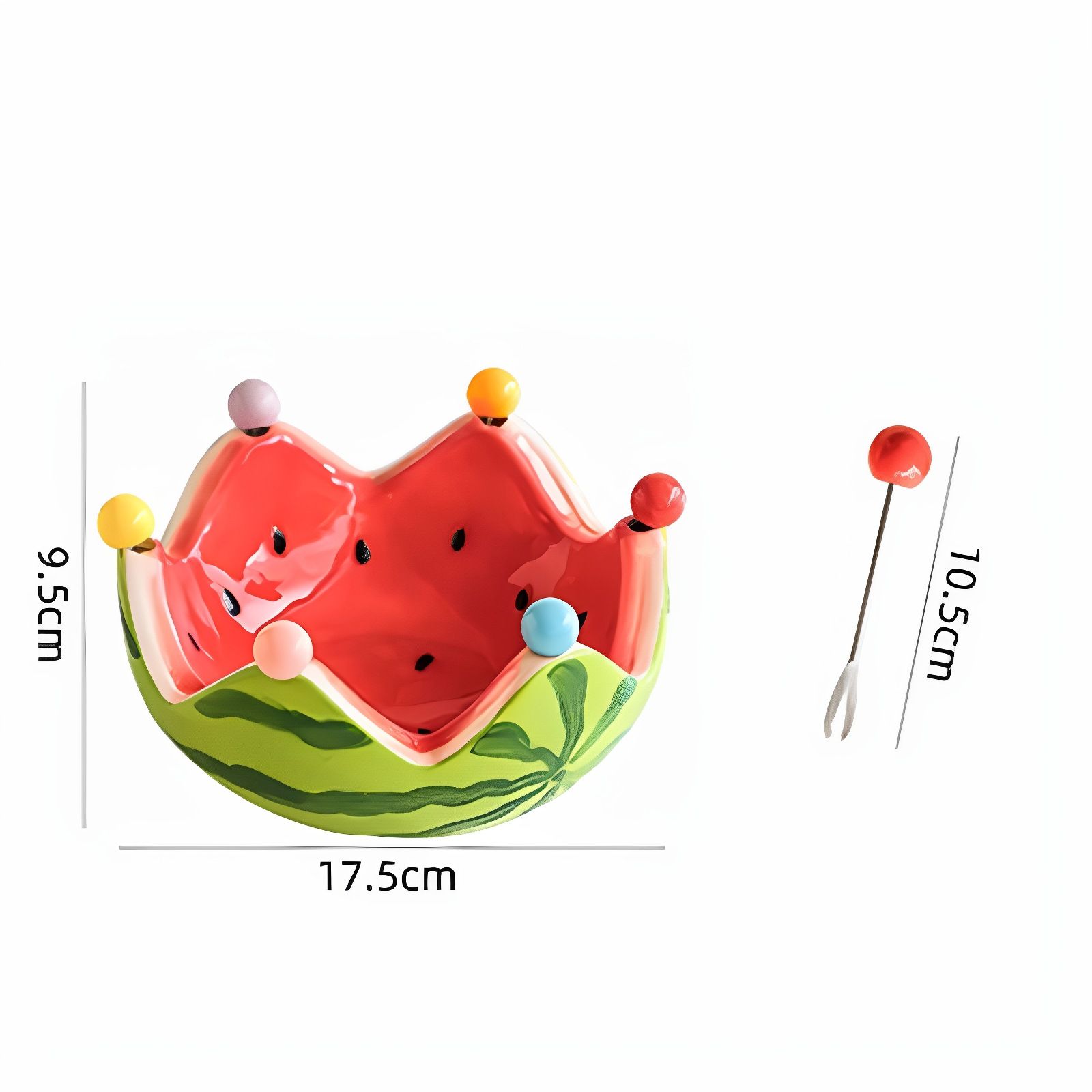 Watermelon fruit plate, creative ceramic fruit fork set, large capacity living room coffee table fruit bowl and plate, cute small decorations