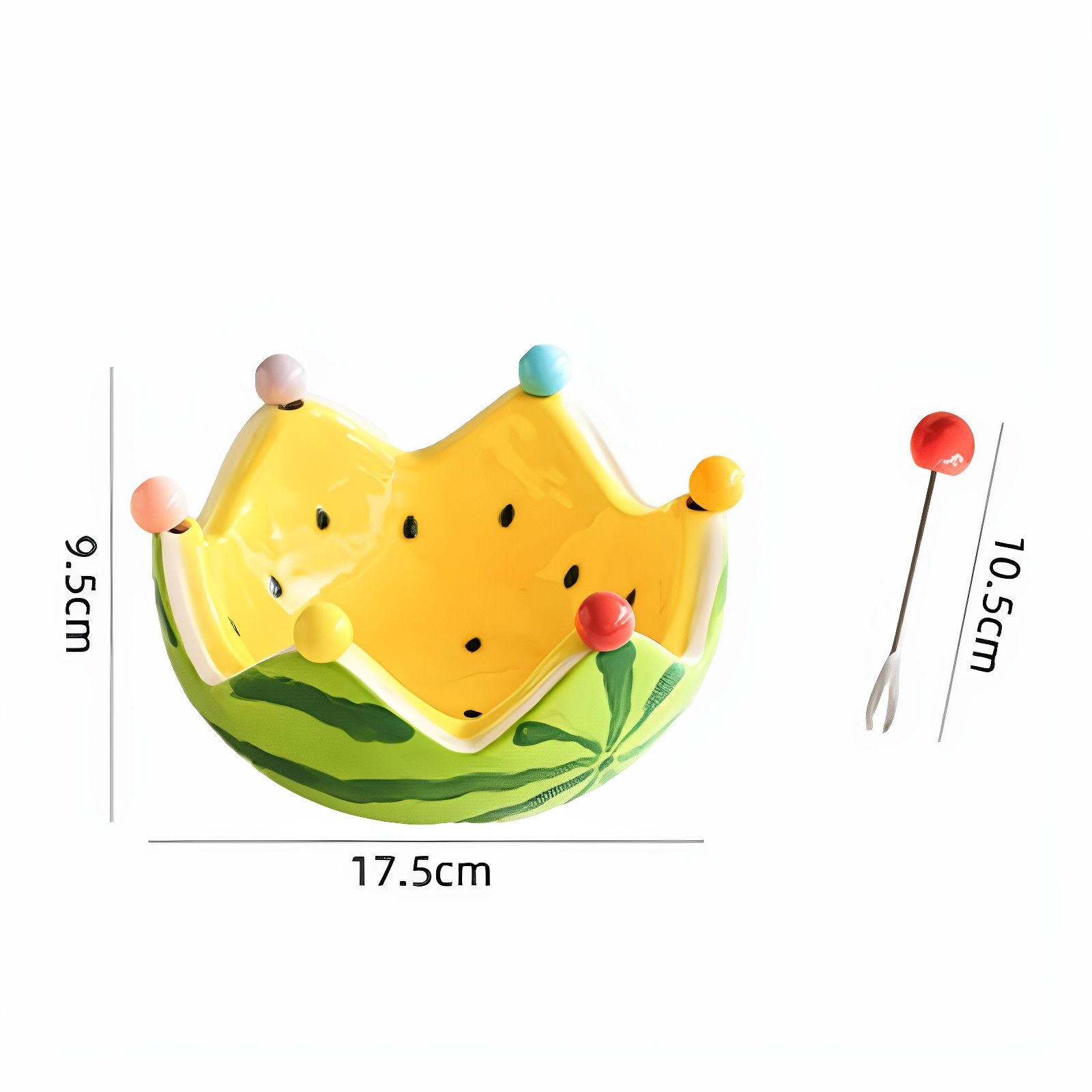 Watermelon fruit plate, creative ceramic fruit fork set, large capacity living room coffee table fruit bowl and plate, cute small decorations