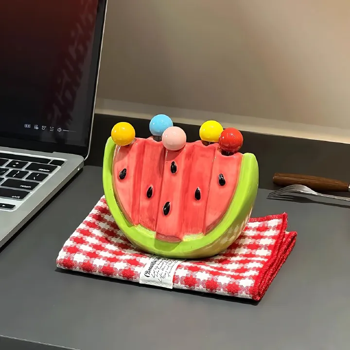 Summer watermelon fruit fork household stainless steel light luxury high-end storage jar set children's safety fork fruit stick