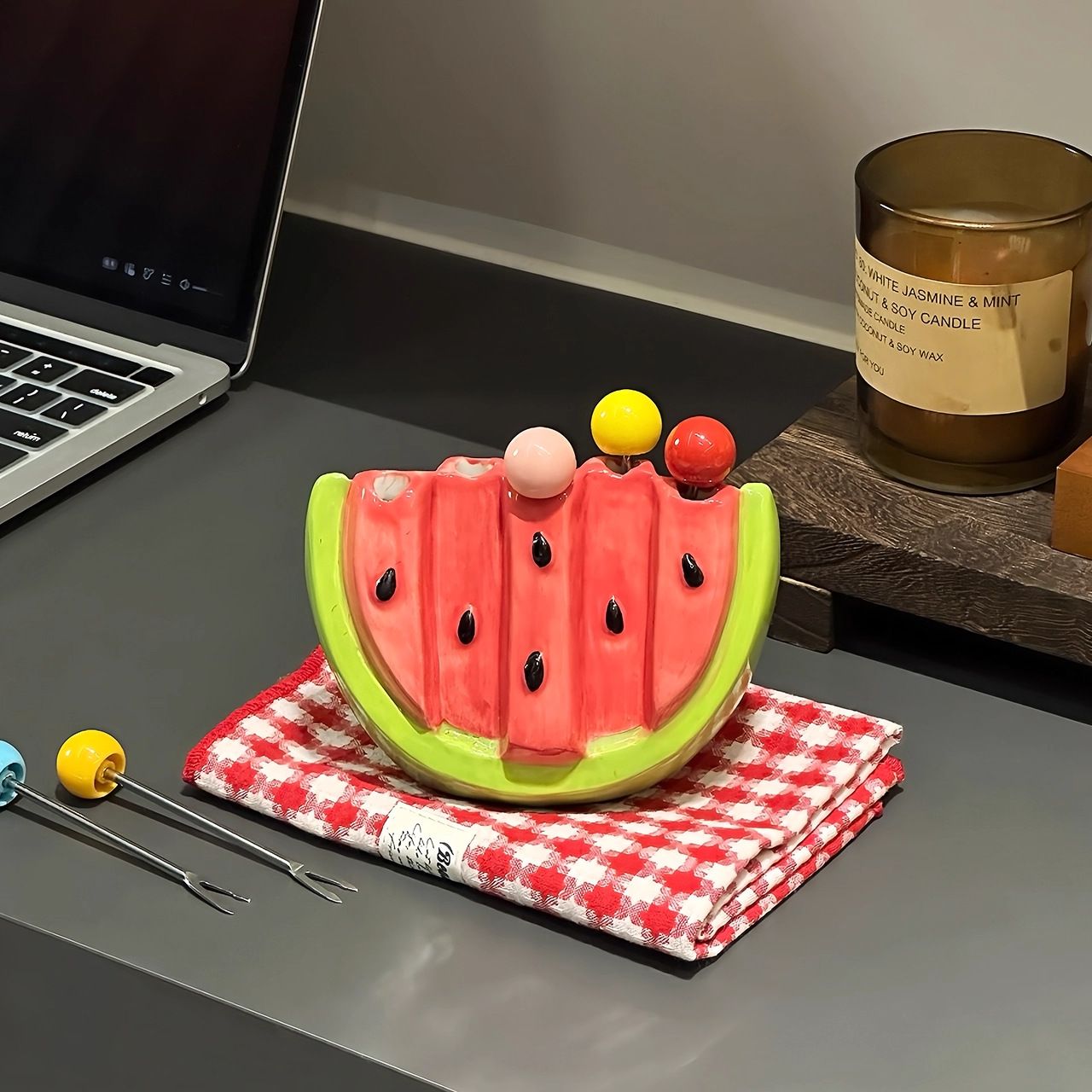 Summer watermelon fruit fork household stainless steel light luxury high-end storage jar set children's safety fork fruit stick