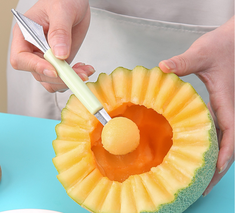 Stainless steel fruit scoop, watermelon slicer, fruit ball scoop, ice cream scoop, fruit cutting and dividing tool, decorative knife