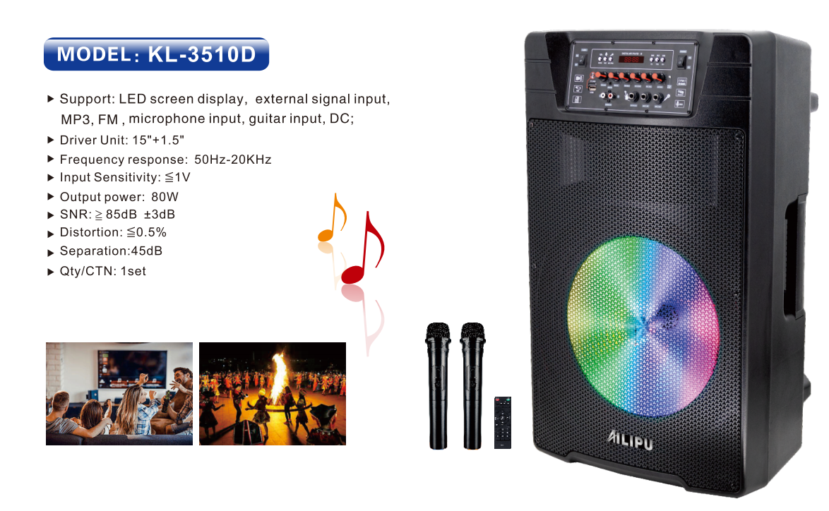 AILIPU KL-3510D 15inch SPEAKER RECHARGABLE PARTY BOX PORTABLE SPEAKER with LED Display & Dual Wireless Microphones🔥🔥🔥🔥
