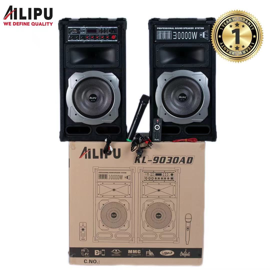 AILIPU 2.0 PA speaker box 30000W 2*10inch speaker Outdoor Professional Speaker with Bluetooth,FM Radio,Free Wireless Microphone,remote KL-9030AD