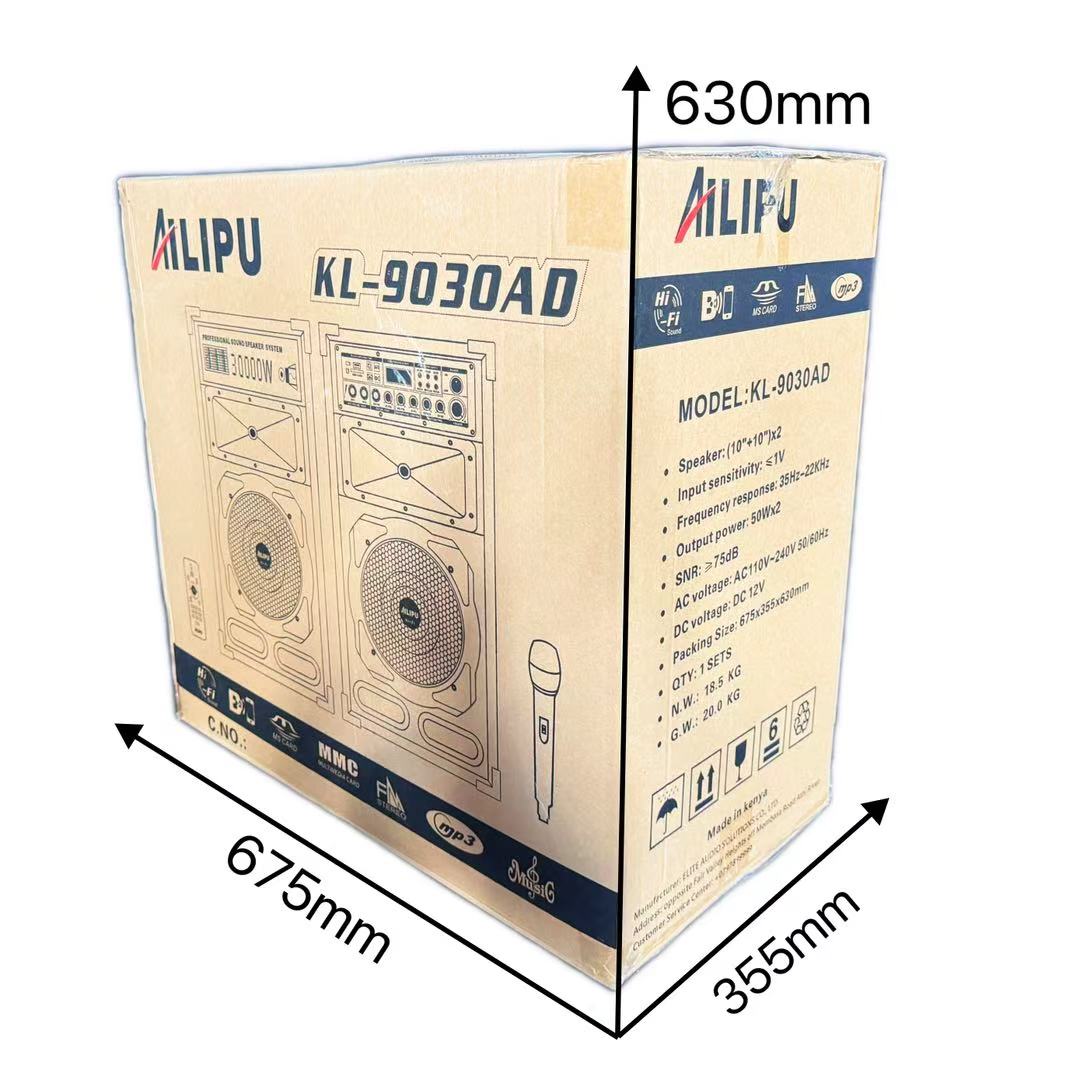 AILIPU 2.0 PA speaker box 30000W 2*10inch speaker Outdoor Professional Speaker with Bluetooth,FM Radio,Free Wireless Microphone,remote KL-9030AD
