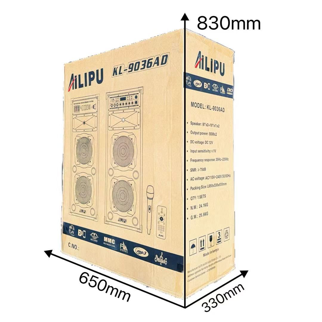 AILIPU KL-9036AD 2.0 PA speaker box 40000W 4*8inch speaker Outdoor Professional Speaker with Bluetooth,FM Radio,Free Wireless Microphone,remote
