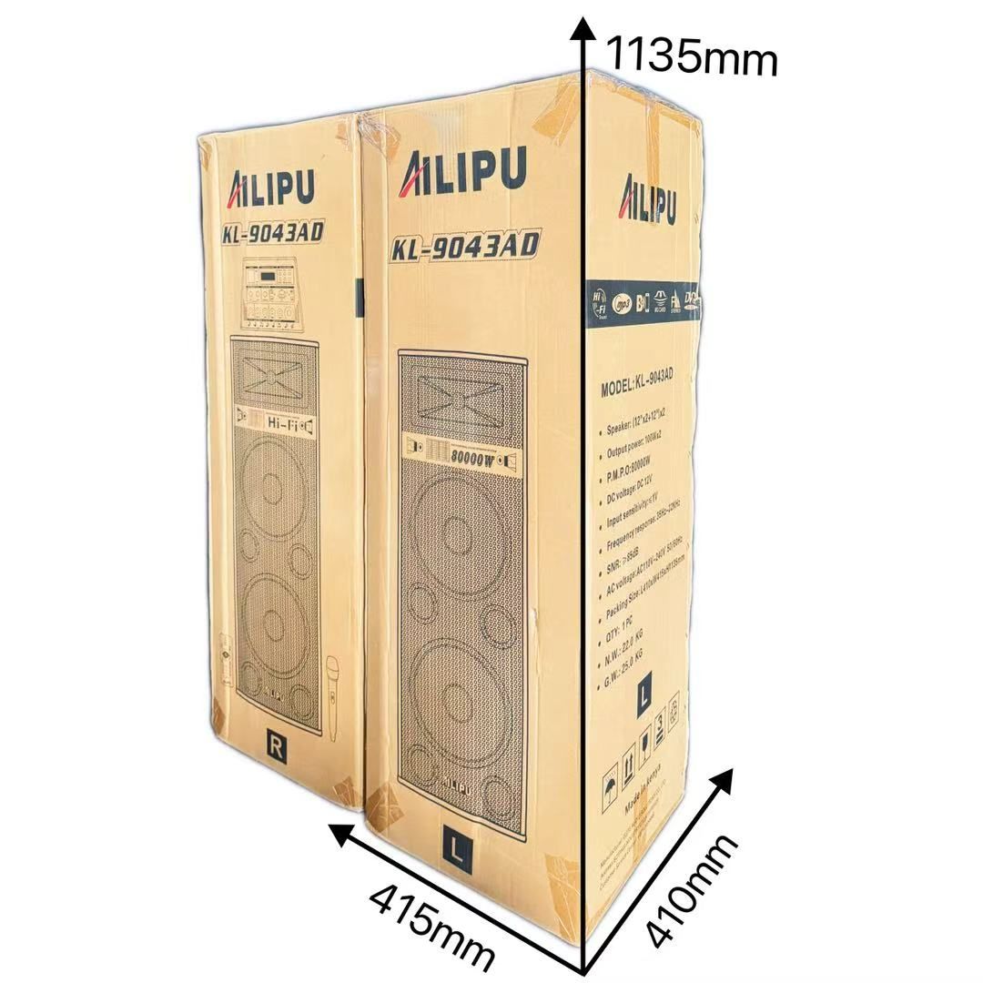 AILIPU KL-9043AD 2.0 PA speaker box 80000W 4*12inch speaker Outdoor Professional Speaker with Bluetooth,FM Radio,Free Wireless Microphone,remote