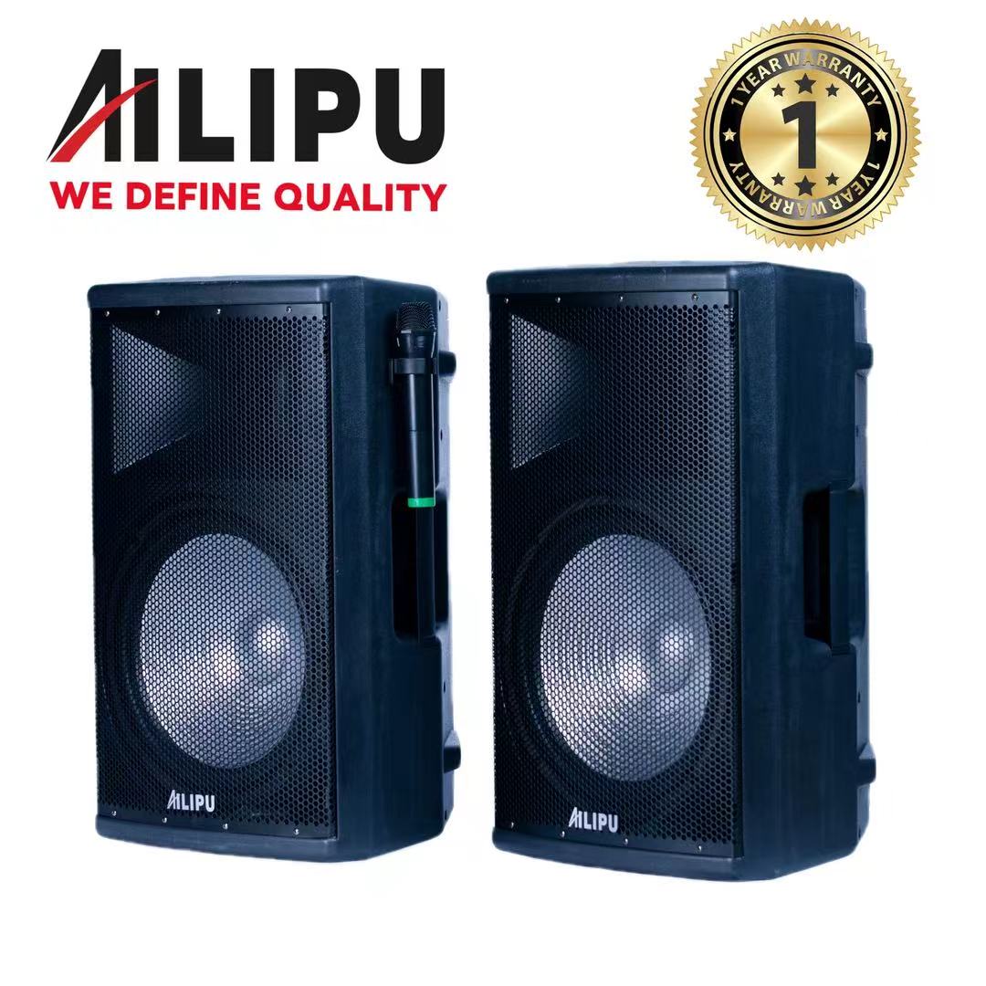 【NEW】AILIPU KL-9046AD 2.0 PA speaker box 2*15inch speaker Outdoor Professional Speaker with Bluetooth,FM Radio,2*Free Wireless Microphone,remote