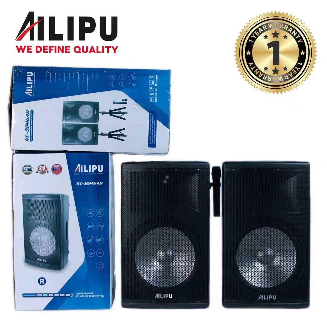 【NEW】AILIPU KL-9046AD 2.0 PA speaker box 2*15inch speaker Outdoor Professional Speaker with Bluetooth,FM Radio,2*Free Wireless Microphone,remote