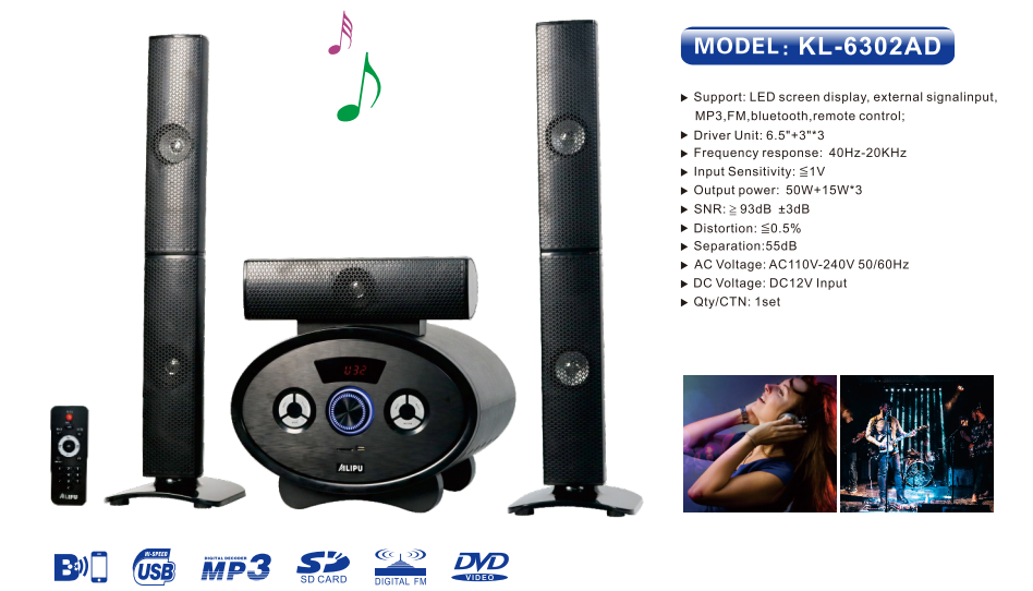 【NEW】AILIPU  KL-6302AD 3.1 6.5in WOOFER 50W+15W*3 woofer speaker system Multimedia Speaker Output Power Subwoofer Bluetooth Cinema Home theater System Bluetooth Hi-Fi