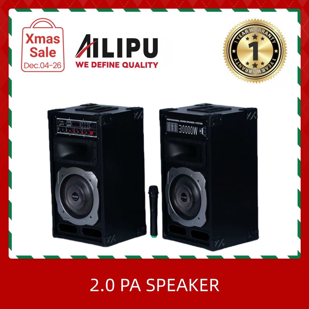 AILIPU 2.0 PA speaker box KL-9030AD 30000W 2*10inch speaker Outdoor Professional Speaker with Bluetooth,FM Radio,Free Wireless Microphone,remote