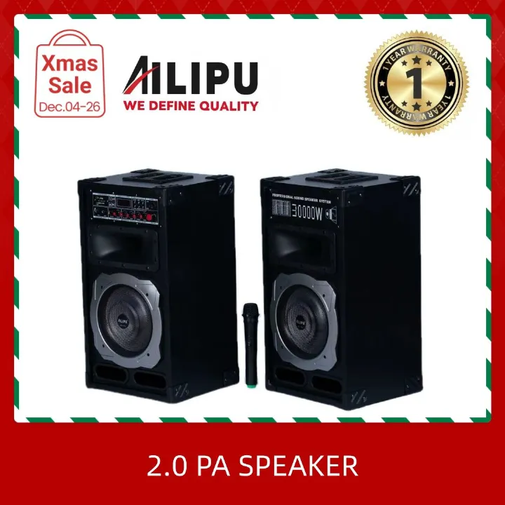 AILIPU 2.0 PA speaker box KL-9030AD 30000W 2*10inch speaker Outdoor Professional Speaker with Bluetooth,FM Radio,Free Wireless Microphone,remote