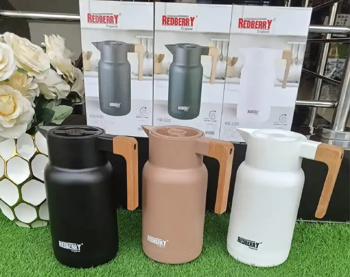 Thermos Flask, Large Teapot, Thermal Flask Insulated Bottles with Wooden Handle, Thermal Hot Water Bottles, Glass Insert, Insulated Pot (Capacity: 1L