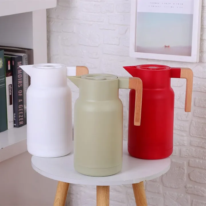 Thermos Flask, Large Teapot, Thermal Flask Insulated Bottles with Wooden Handle, Thermal Hot Water Bottles, Glass Insert, Insulated Pot (Capacity: 1L