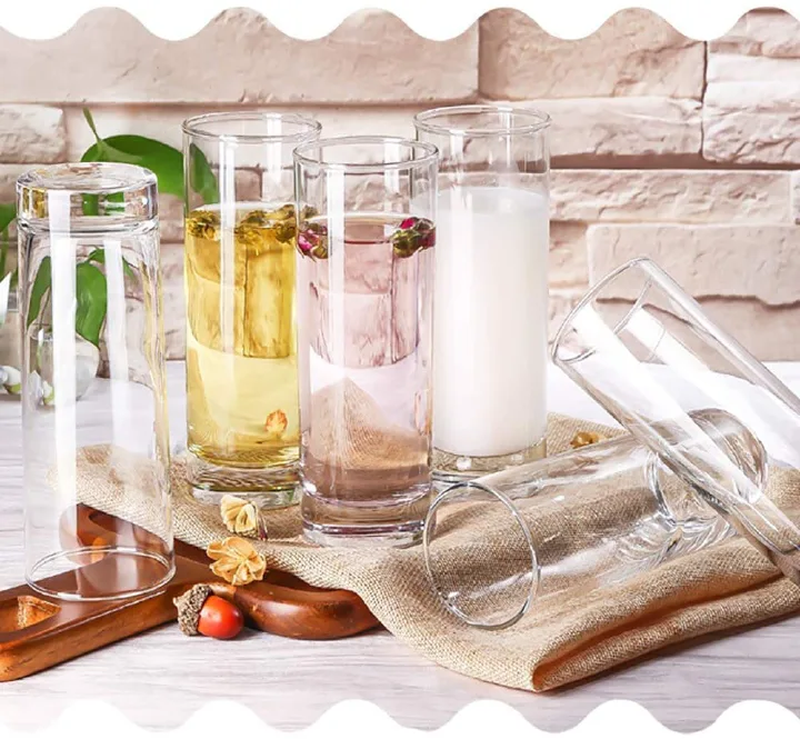 6pcs Glasses Beer Juice Glass Base Glassware for Wine, Whiskey, Water Cocktails Beverage Drinking Clear Tall Glasses Tumbler Set of 6