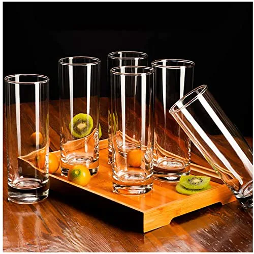 6pcs Glasses Beer Juice Glass Base Glassware for Wine, Whiskey, Water Cocktails Beverage Drinking Clear Tall Glasses Tumbler Set of 6