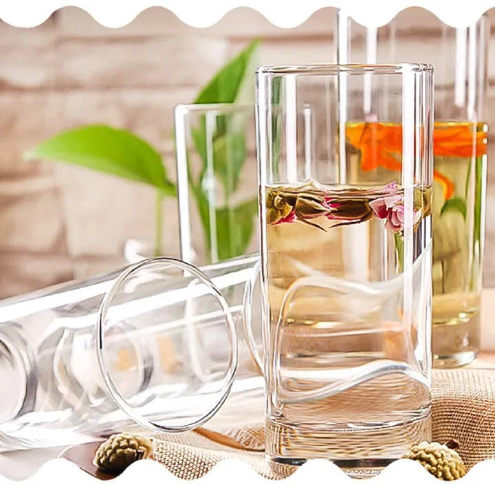 6pcs Glasses Beer Juice Glass Base Glassware for Wine, Whiskey, Water Cocktails Beverage Drinking Clear Tall Glasses Tumbler Set of 6