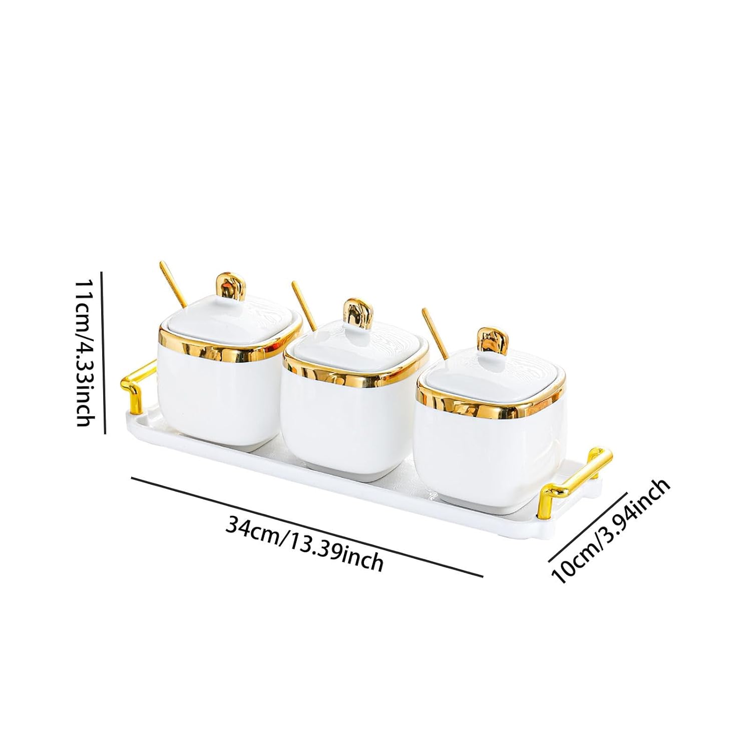 Condiment Canister Nordic Food Storage Container Spice Container for Parties 3 jar gold| Kitchen Storage & Organization |3 Condiment Pot with spoon1 tray