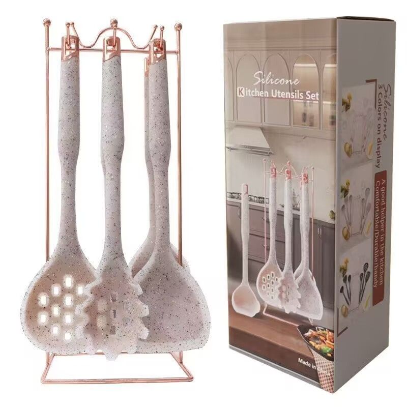 Premium 7pcs Food Grade Silicone Kitchen Utensils  Marble Kitchen Utensils Non Stick Kitchenware Set