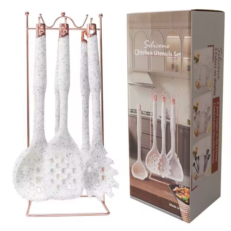 Premium 7pcs Food Grade Silicone Kitchen Utensils  Marble Kitchen Utensils Non Stick Kitchenware Set