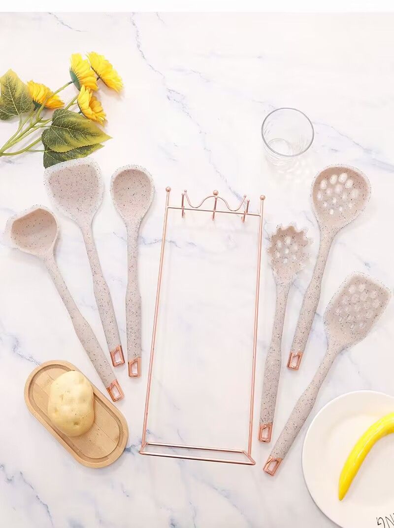 Premium 7pcs Food Grade Silicone Kitchen Utensils  Marble Kitchen Utensils Non Stick Kitchenware Set