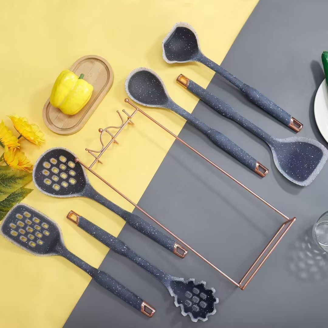 Premium 7pcs Food Grade Silicone Kitchen Utensils  Marble Kitchen Utensils Non Stick Kitchenware Set