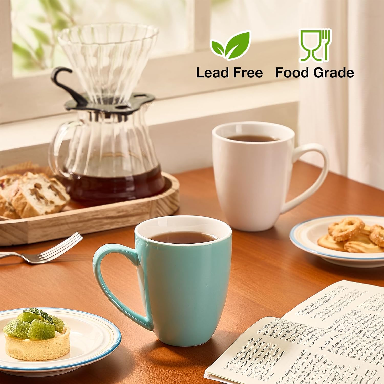 Porcelain Coffee Mugs Set of 6, Coffee Cups with Handle, Ceramic Tea Mugs for Latte, Hot Tea, Cappuccino, Mocha, Cocoa, Mug Gift Set, Dishwasher and Microwave Safe