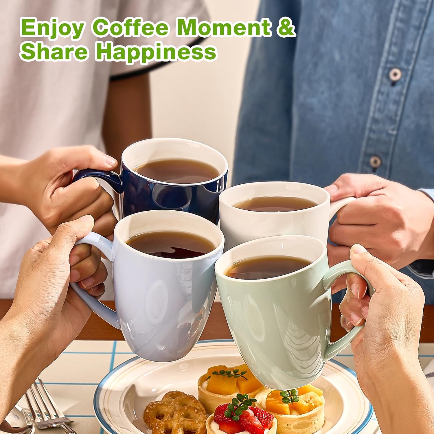 Porcelain Coffee Mugs Set of 6, Coffee Cups with Handle, Ceramic Tea Mugs for Latte, Hot Tea, Cappuccino, Mocha, Cocoa, Mug Gift Set, Dishwasher and Microwave Safe