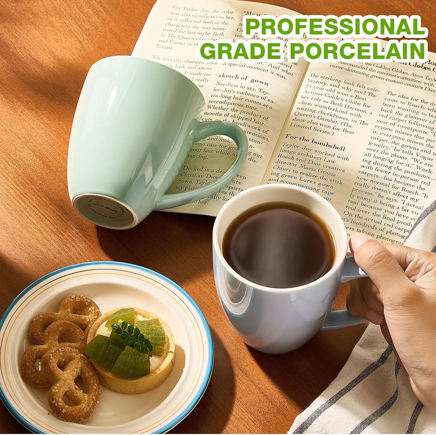 Porcelain Coffee Mugs Set of 6, Coffee Cups with Handle, Ceramic Tea Mugs for Latte, Hot Tea, Cappuccino, Mocha, Cocoa, Mug Gift Set, Dishwasher and Microwave Safe