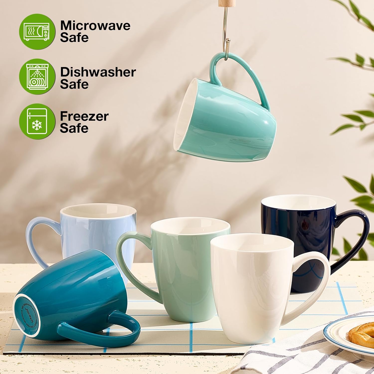 Porcelain Coffee Mugs Set of 6, Coffee Cups with Handle, Ceramic Tea Mugs for Latte, Hot Tea, Cappuccino, Mocha, Cocoa, Mug Gift Set, Dishwasher and Microwave Safe