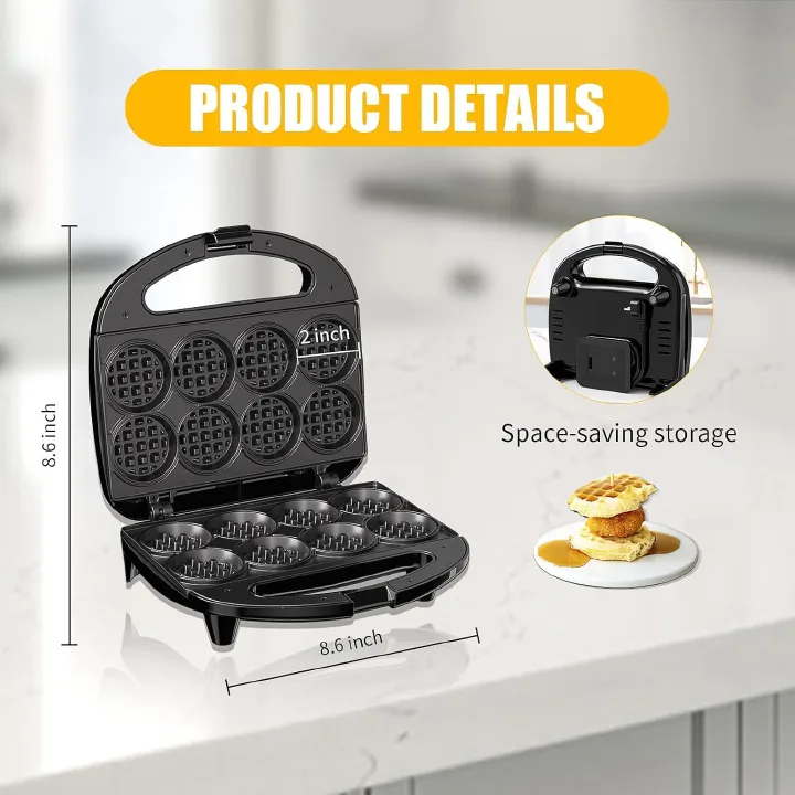 Mini Waffle Maker, Waffle Iron, 750W Non-Stick Electric Waffle Machine for Breakfast, Easy to Clean, Compact for Kids & Family Use