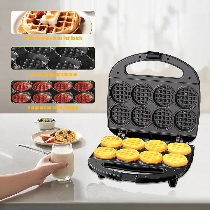 Mini Waffle Maker, Waffle Iron, 750W Non-Stick Electric Waffle Machine for Breakfast, Easy to Clean, Compact for Kids & Family Use