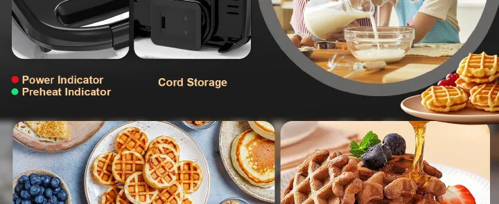 Mini Waffle Maker, Waffle Iron, 750W Non-Stick Electric Waffle Machine for Breakfast, Easy to Clean, Compact for Kids & Family Use