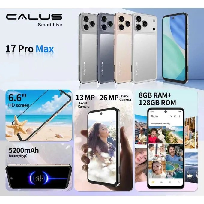 [NEW ARRIVALS!!!] Calus 17 Pro Max Android 14 smartphone 128gb Rom + 8gb Ram 6.6 inches IPS LCD screen display 5200mAh battery OCTA-CORE Processor 26mp dual main camera+ 13mp selfie android smartphone