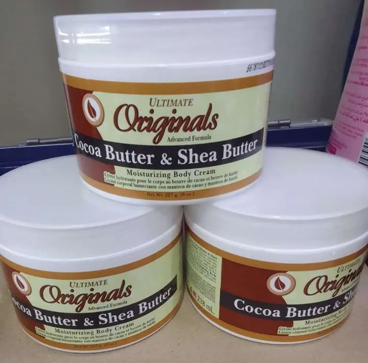 Originals Cocoa Butter & Shea Butter Advanced Formula Moisturizing Body Cream. Moisturizes, Fades Scars, Blemishes, Marks, Smooths, Glows, Soothes & Nourishes