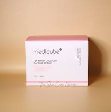 Medicube PDRN Pink Collagen Capsule Cream, containing collagen, niacinamide, and hyaluronic acid, designed to firm, brighten, hydrate, and strengthen the skin barrier for a radiant, "glass-skin" glow