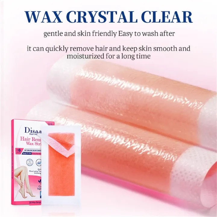 Disaar Hair Removal Wax Strips for Women & Men, Ready to Use Cold Wax, Vegan Formula with Cucumber & Sage Extracts, Quick & Long-Lasting Smooth Skin, 20 Strips