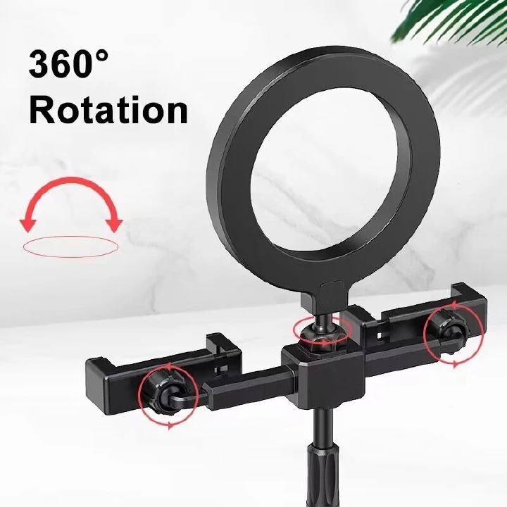 6inch Selfie Ring Light With Tripod Stand 2 Phones Holders Desktop Ring Light for Video Recording Live Broadcast Live Streaming Selfie Makeup Video Photography Selfie Lights