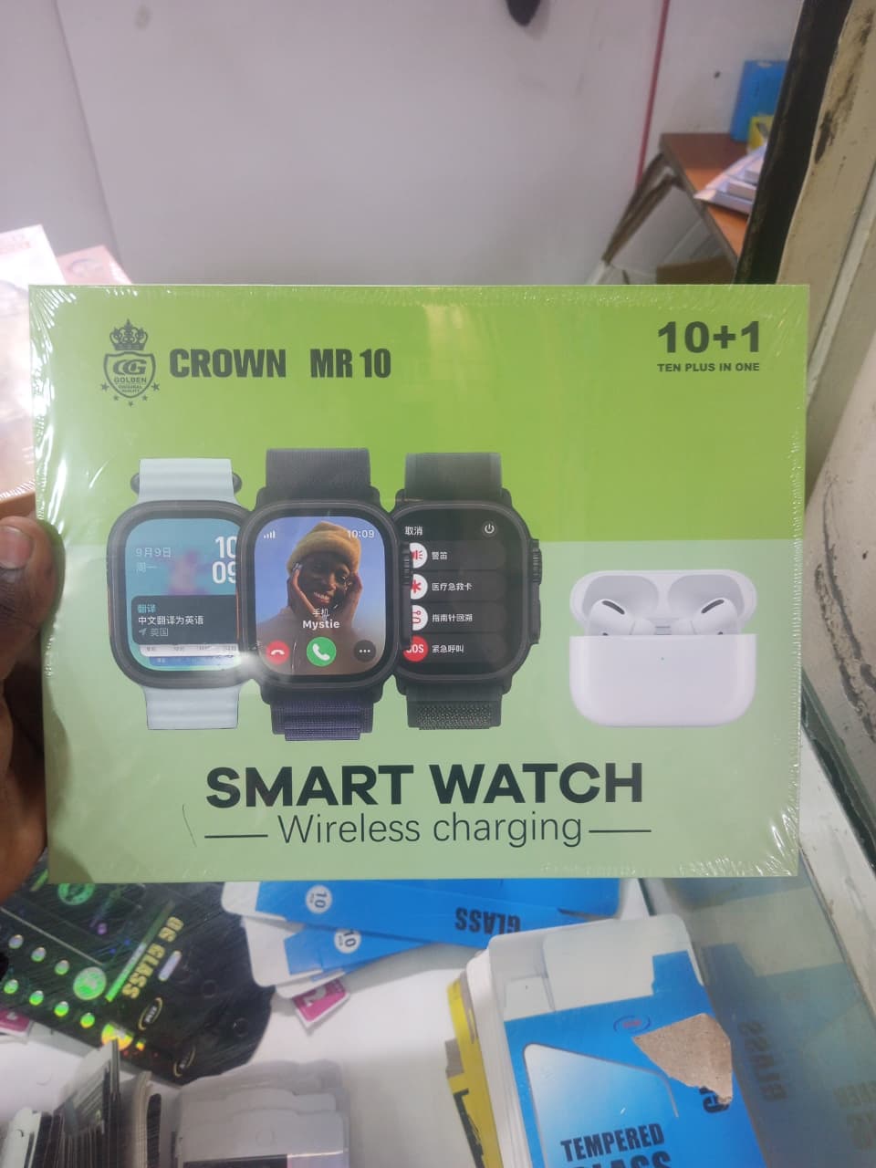 Crown MR10 Smart Watch with Wireless Charging & Earbuds, 10-in-1 Fitness & Health Tracking Smartwatch, Bluetooth Calling, Multiple Watch Bands, Sports Modes for Android & iOS