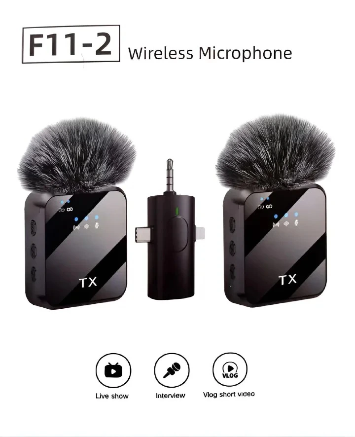 F11-2 3 in 1 Wireless Microphone, Noise Cancellation Wireless Mic for Youtubers, Video Recording, Facebook, Compatible with Type-C Android/iPhone/Cameras/Laptop