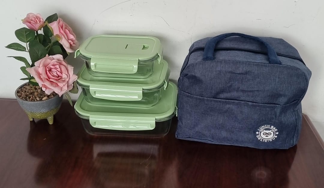 🔥🔥🔥NEW ARRIVAL🔥🔥🔥‼️Glass Snack Box with FREE LUNCH BAG – Borosilicate Glass Food Container for Baking, Microwave & Lunch Storage, Available in 500ml, 750ml, 1040ml