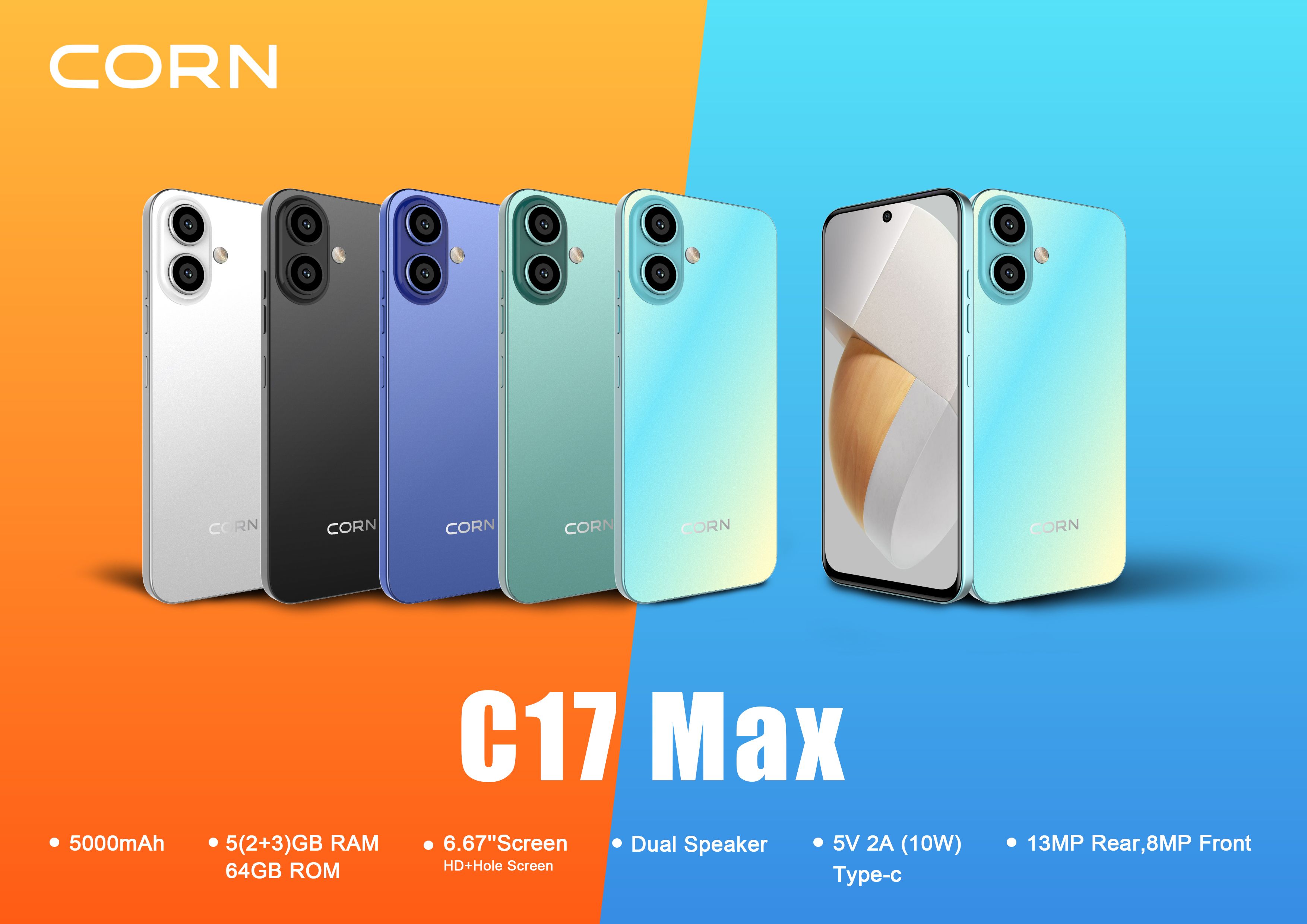 [NEW ARRIVAL] CORN C17 MAX 64GB Storage  5GB (2+3 Extended) RAM 6.6'' HD+ Waterdrop Screen 13MP Main +8MP Front Camera 5000mAh Battery Dual SIM Face ID GPS OTG Unlocked Android Smartphone Phone