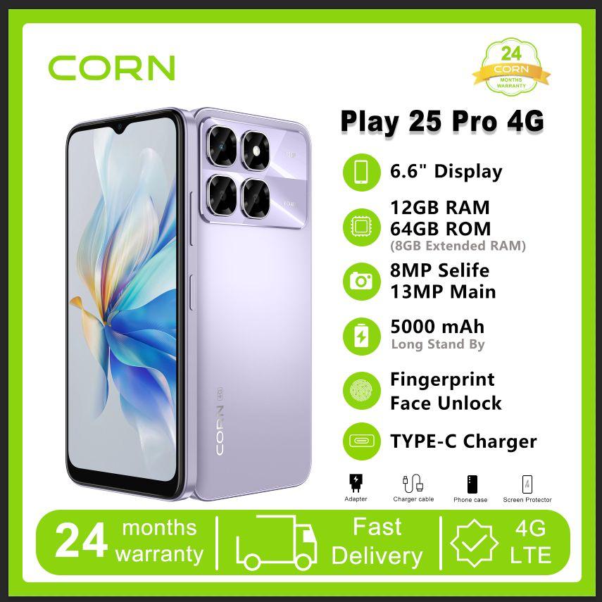 {EASTER SALES OFFERS} CORN PLAY 25 PRO 4G 12GB (4+8) RAM, 64GB ROM, 6.6" HD Display +,13MP Main + 8MP Selfie Camera, 5000mAh, 33W Type-C Charger, Dual SIM, Fingerprint & Face Unlock, Smartphone Phones