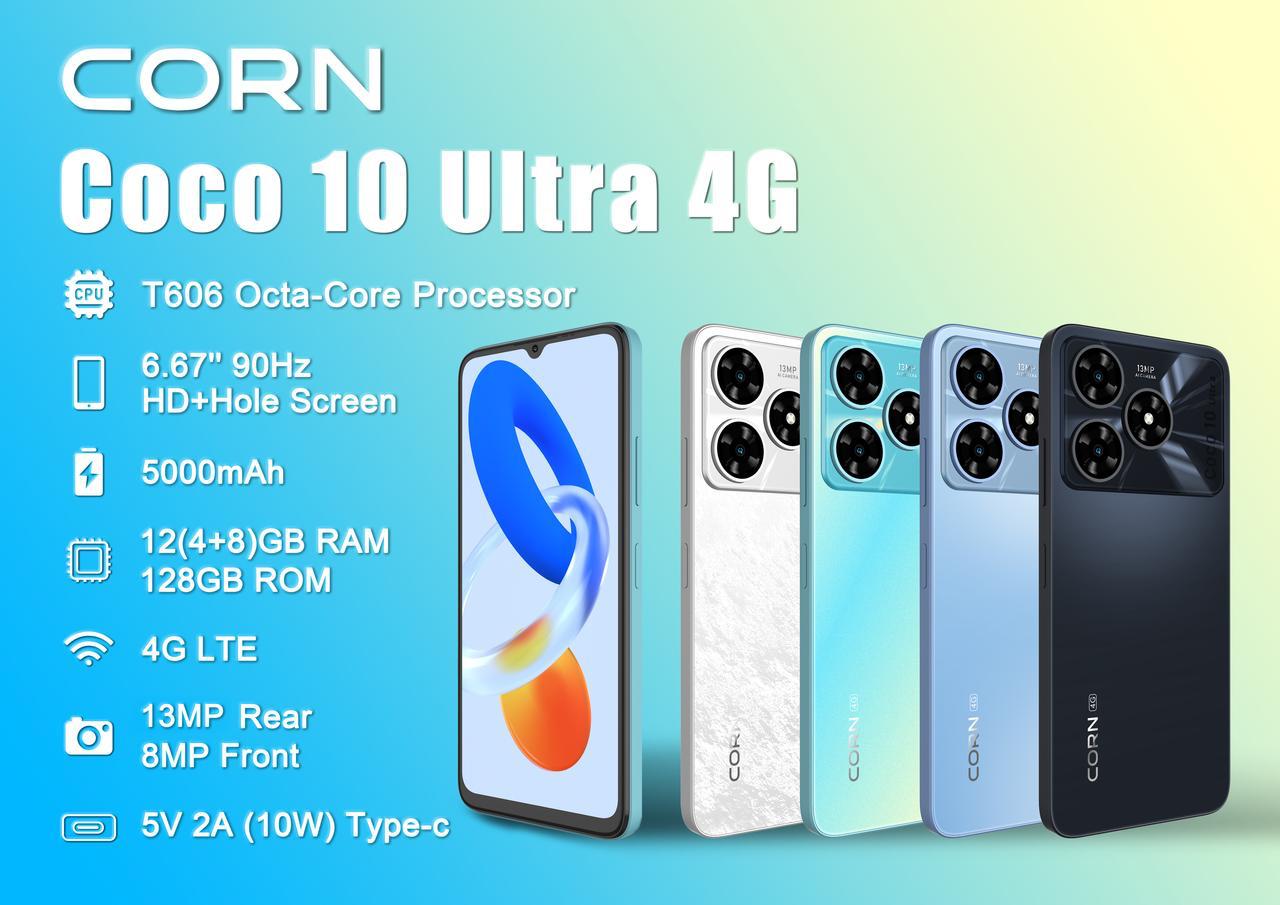 CORN COCO 10 ULTRA 128GB Storage Upto 12RAM (4+8) RAM 6.8'' Display 13MP Main +8MP Front Camera 5000mAh Strong Battery 4G Dual SIM Type-C Fast Charging Android Smartphone phones