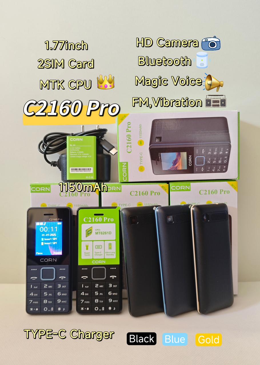 {EASTER SALES OFFERS} CORN C2160 1.77'' Display Dual SIM Feature Phone Kabambe Katululu Wireless FM Torch Camera Bluetooth 1000mAh Battery Durable Button Phone Classic Mobile Phone.