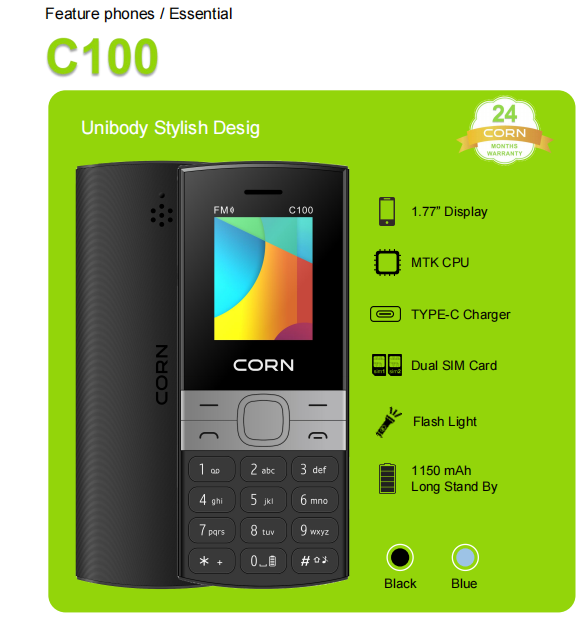 Fm Button Phone Best price for CORN C100 , Display 1.77