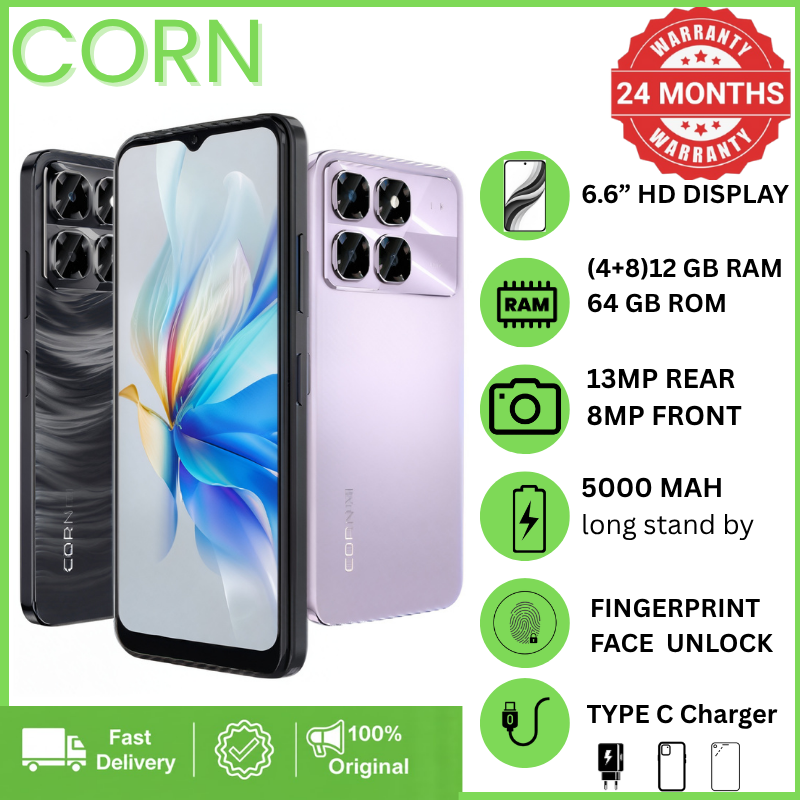 {EASTER SALES OFFERS} CORN PLAY 25 PRO 4G 12GB (4+8) RAM, 64GB ROM, 6.6" HD Display +,13MP Main + 8MP Selfie Camera, 5000mAh, 33W Type-C Charger, Dual SIM, Fingerprint & Face Unlock, Smartphone Phones