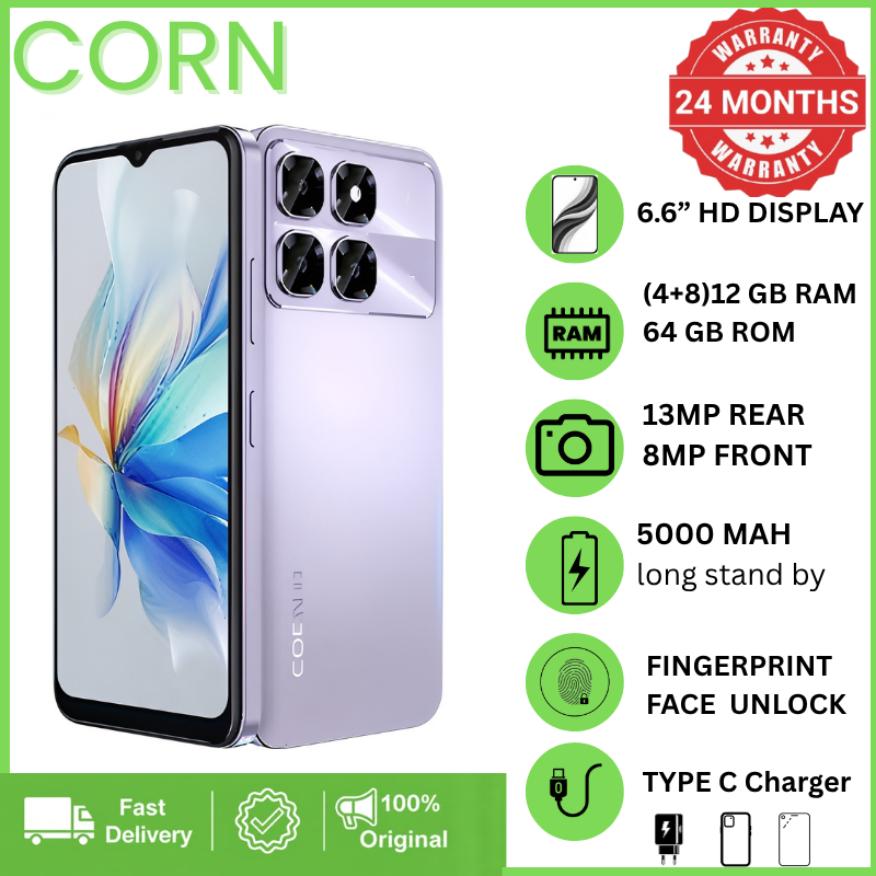 {EASTER SALES OFFERS} CORN PLAY 25 PRO 4G 12GB (4+8) RAM, 64GB ROM, 6.6" HD Display +,13MP Main + 8MP Selfie Camera, 5000mAh, 33W Type-C Charger, Dual SIM, Fingerprint & Face Unlock, Smartphone Phones