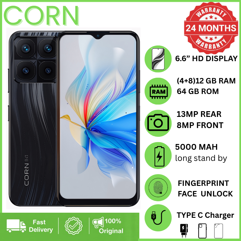 {EASTER SALES OFFERS} CORN PLAY 25 PRO 4G 12GB (4+8) RAM, 64GB ROM, 6.6" HD Display +,13MP Main + 8MP Selfie Camera, 5000mAh, 33W Type-C Charger, Dual SIM, Fingerprint & Face Unlock, Smartphone Phones